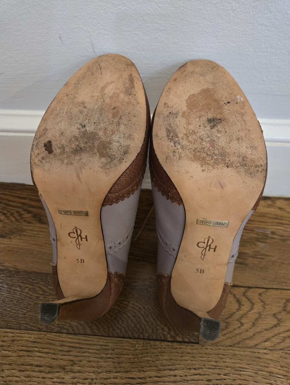 Cole Haan Lucinda Leather Wingtip Air Oxford Heeled Shoes 5B Taupe Brown Lace Up - Picture 6 of 11